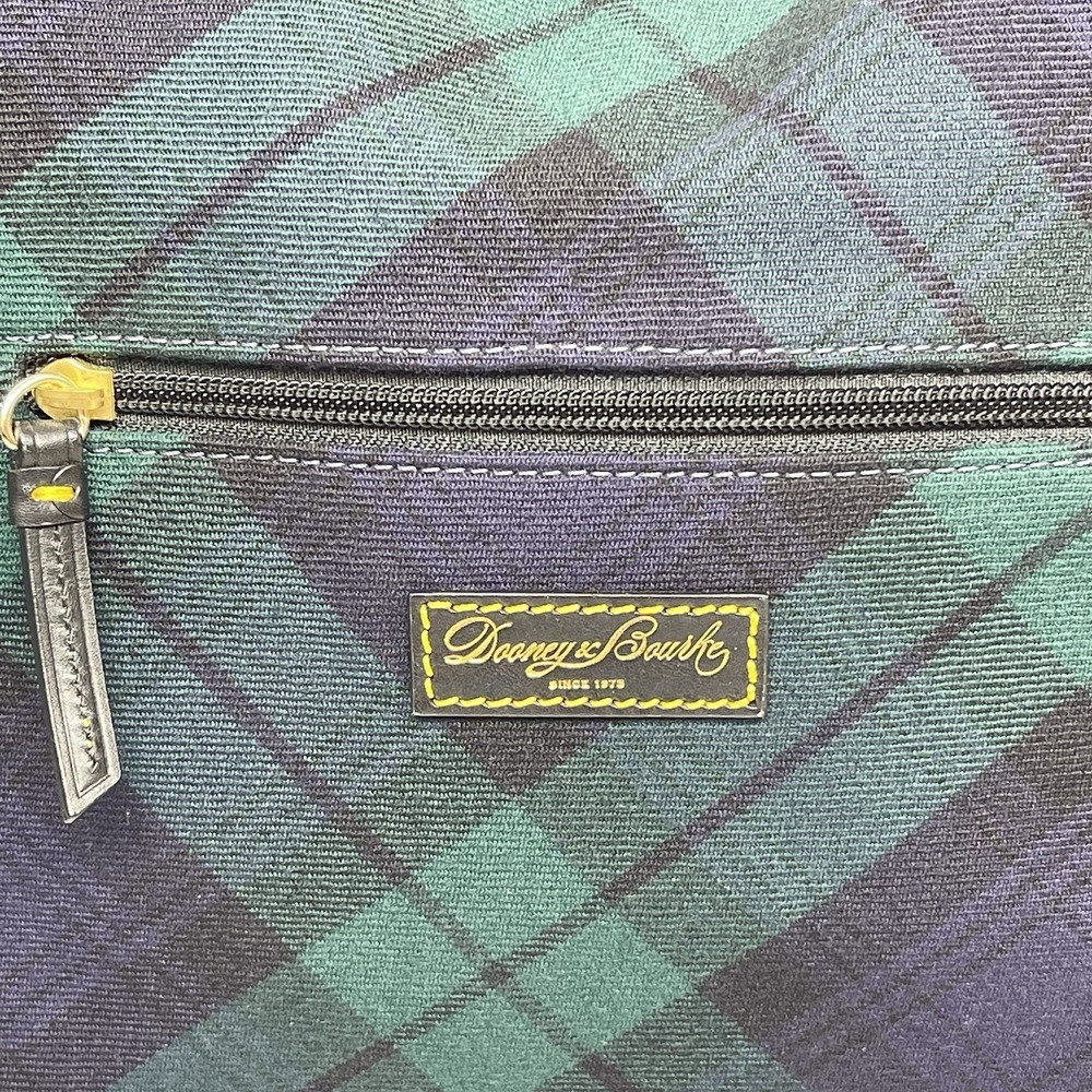 Dooney & Bourke Tartan Large Nina Bag Blue & Green Plaid Canvas Leather Handles - Picture 5 of 16